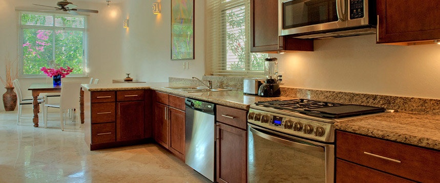 Condo kitchen and dining room.